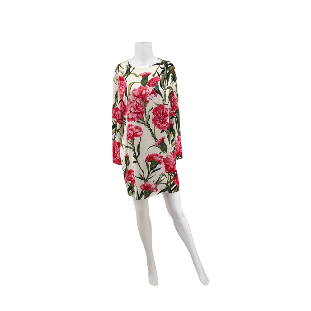 DOLCE & GABBANA Pink Carnation Floral Print Long Sleeve Silk Mini Dress